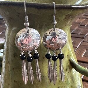 Silver VTG Native Feather Earrings